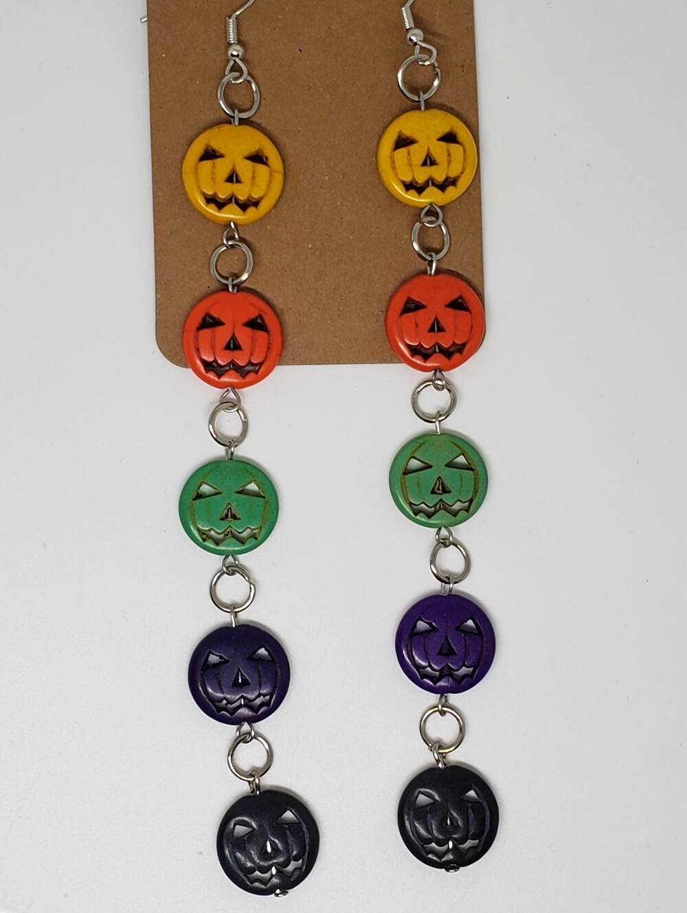 Handmade Long Beaded Halloween Pumpkin Dangle Earrings